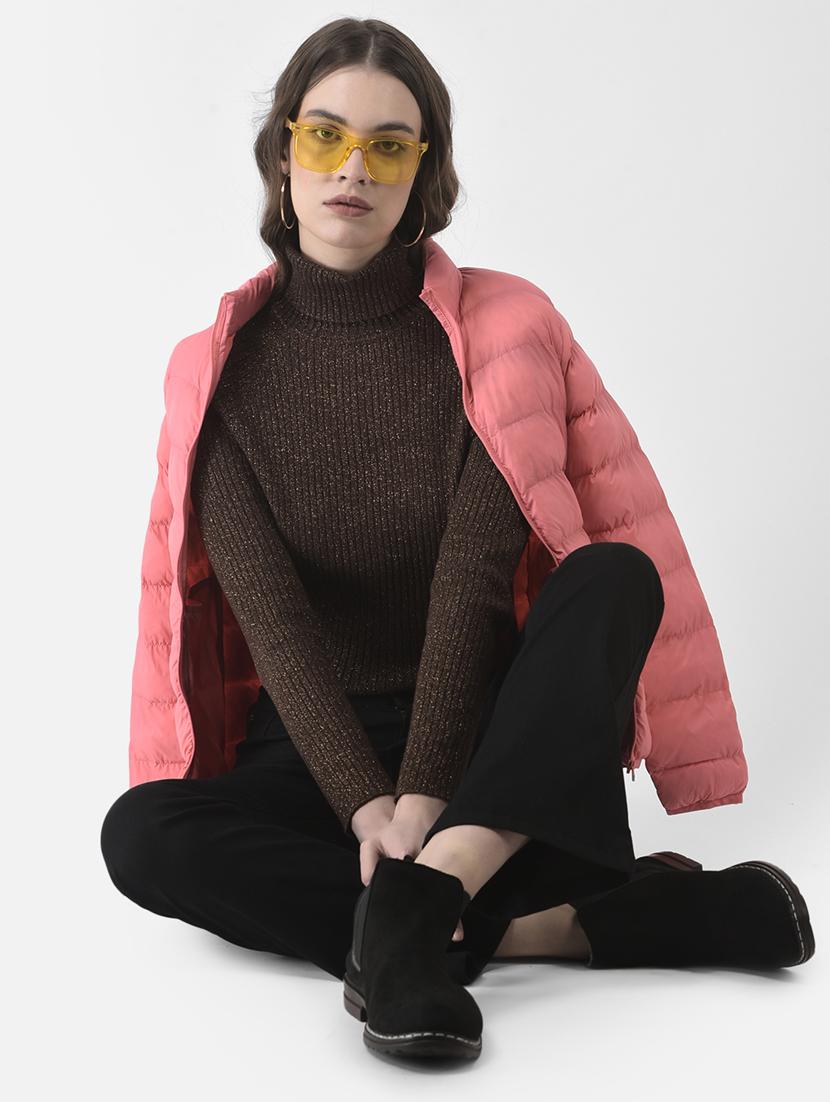 women pink solid long bomber jacket - 19178466 - Standard Image - 4