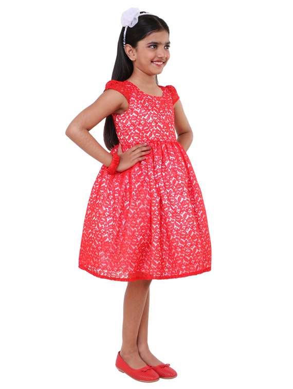 girls round neck cap sleeve frock - 19178607 - Standard Image - 1