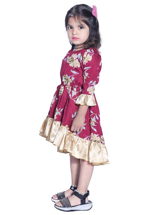 girls round neck bell sleeve frock - 19178780 -  Standard Image - 1