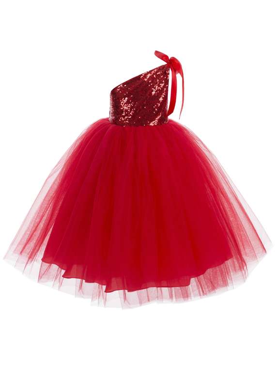 girls asymmetric neck single shoulder frock - 19178863 -  Standard Image - 1