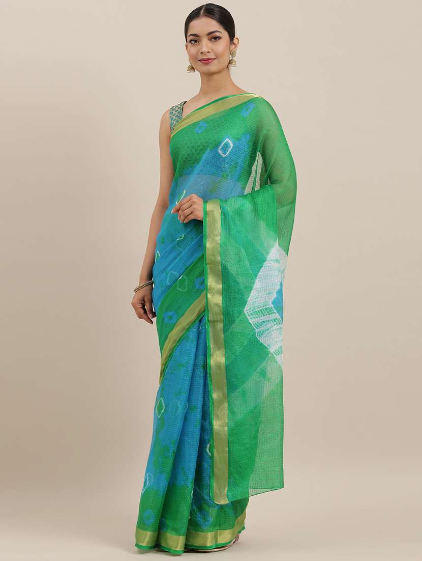 women's bandhani blue colored saree with blouse - 19179044 - Standard Image - 1