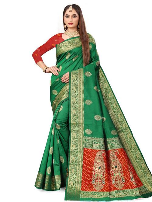 women's self design green colored saree with blouse - 19179376 - Standard Image - 0