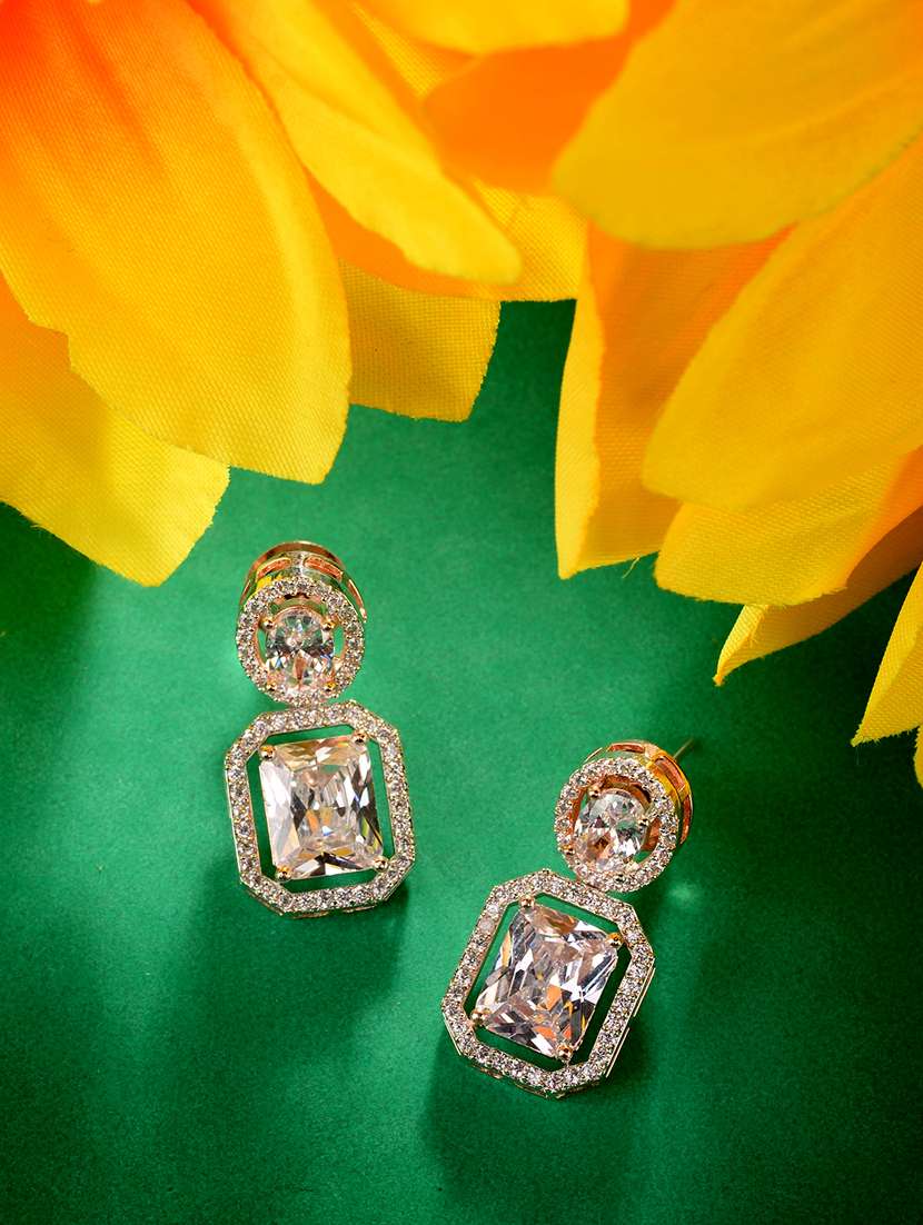 women rose gold crystal drop earrings