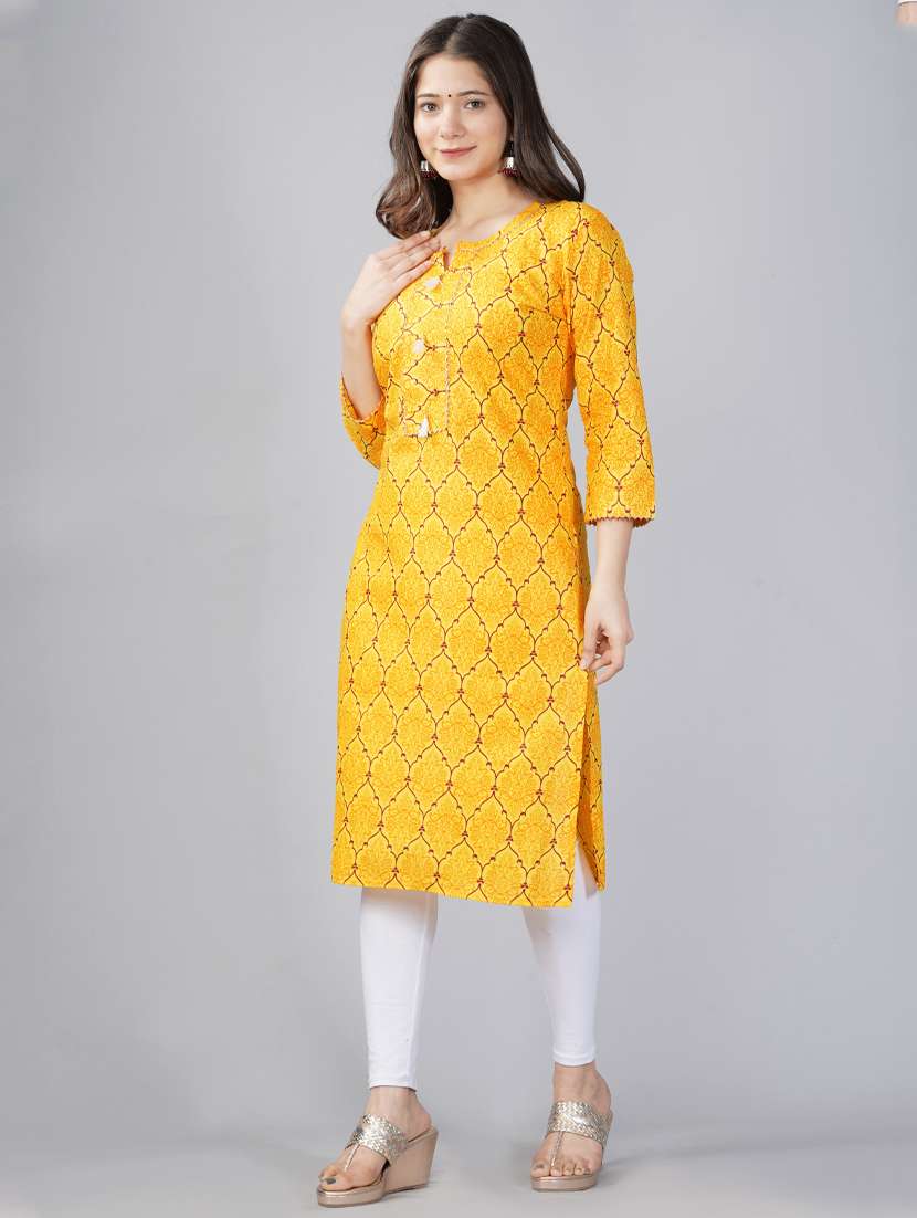 yellow printed straight kurta - 19180797 - Standard Image - 1