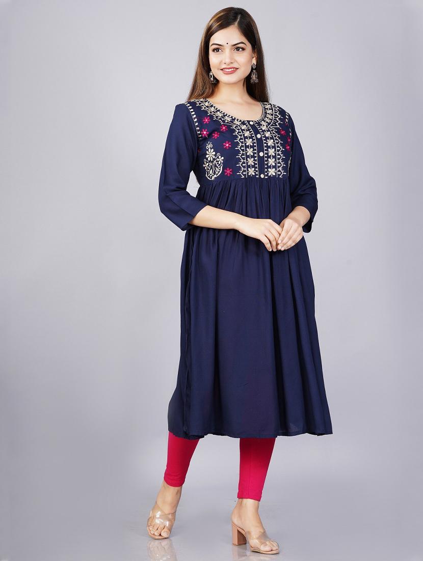 blue embroidered flared kurta - 19180809 - Standard Image - 1
