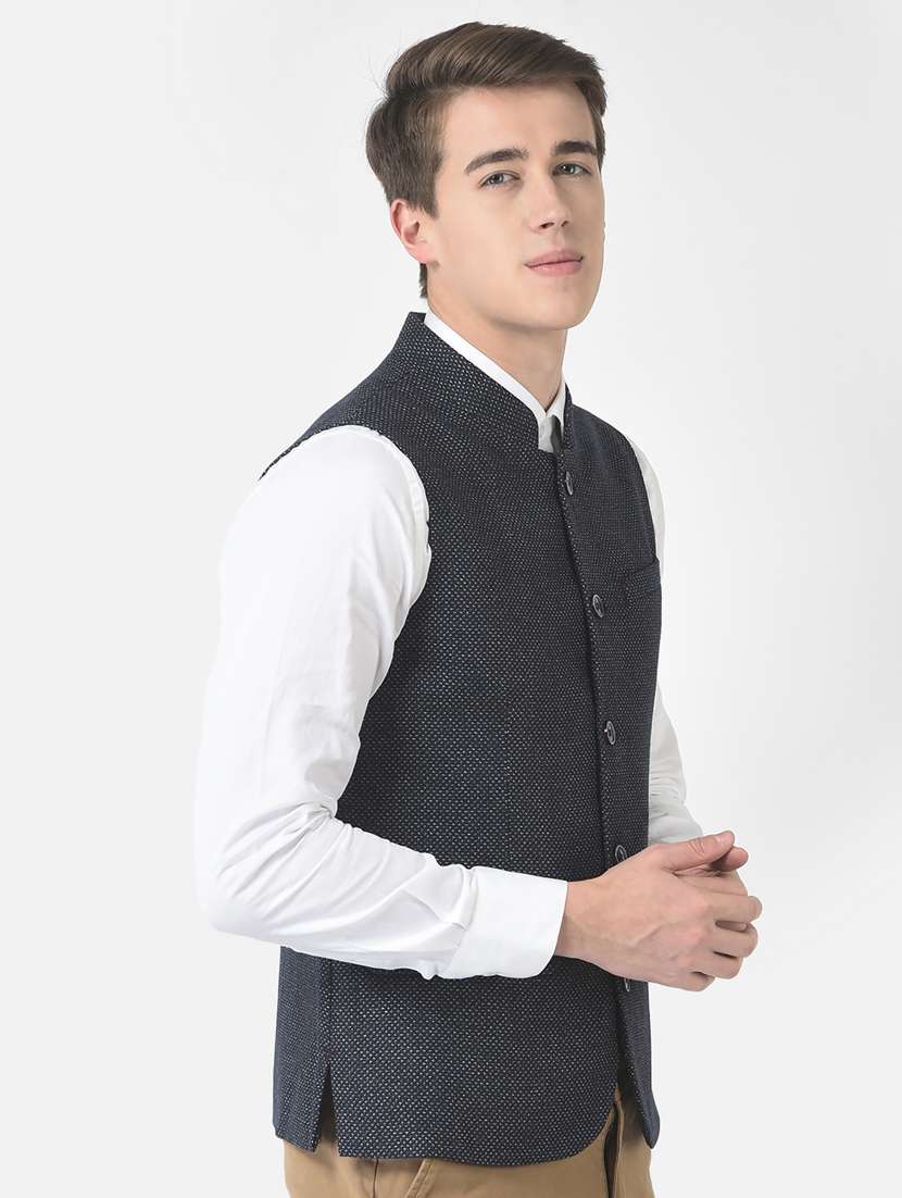 men solid mandarin neck nehru jacket - 19181012 -  Standard Image - 1