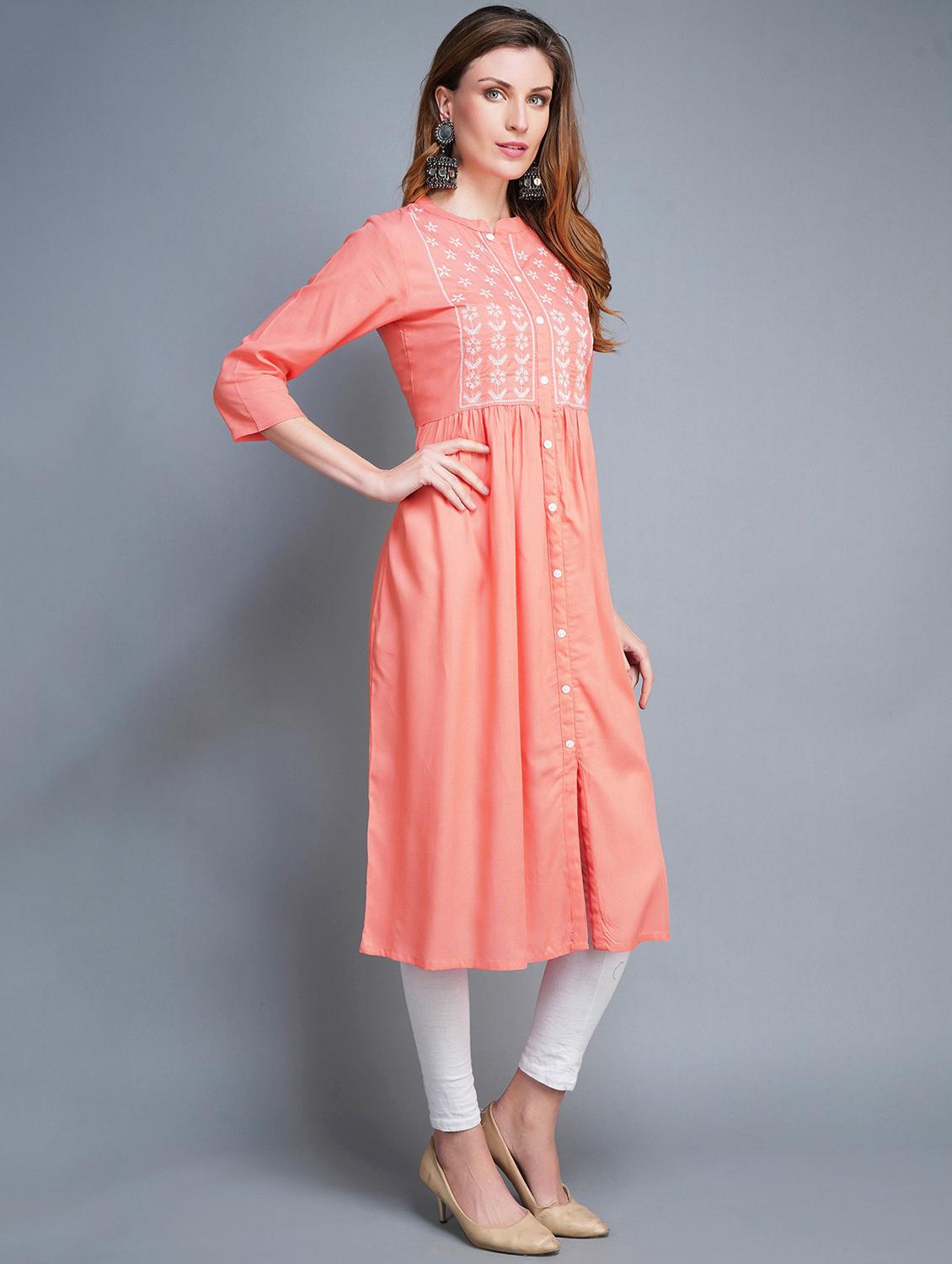 pink embroidered a-line kurta - 19182994 -  Standard Image - 1