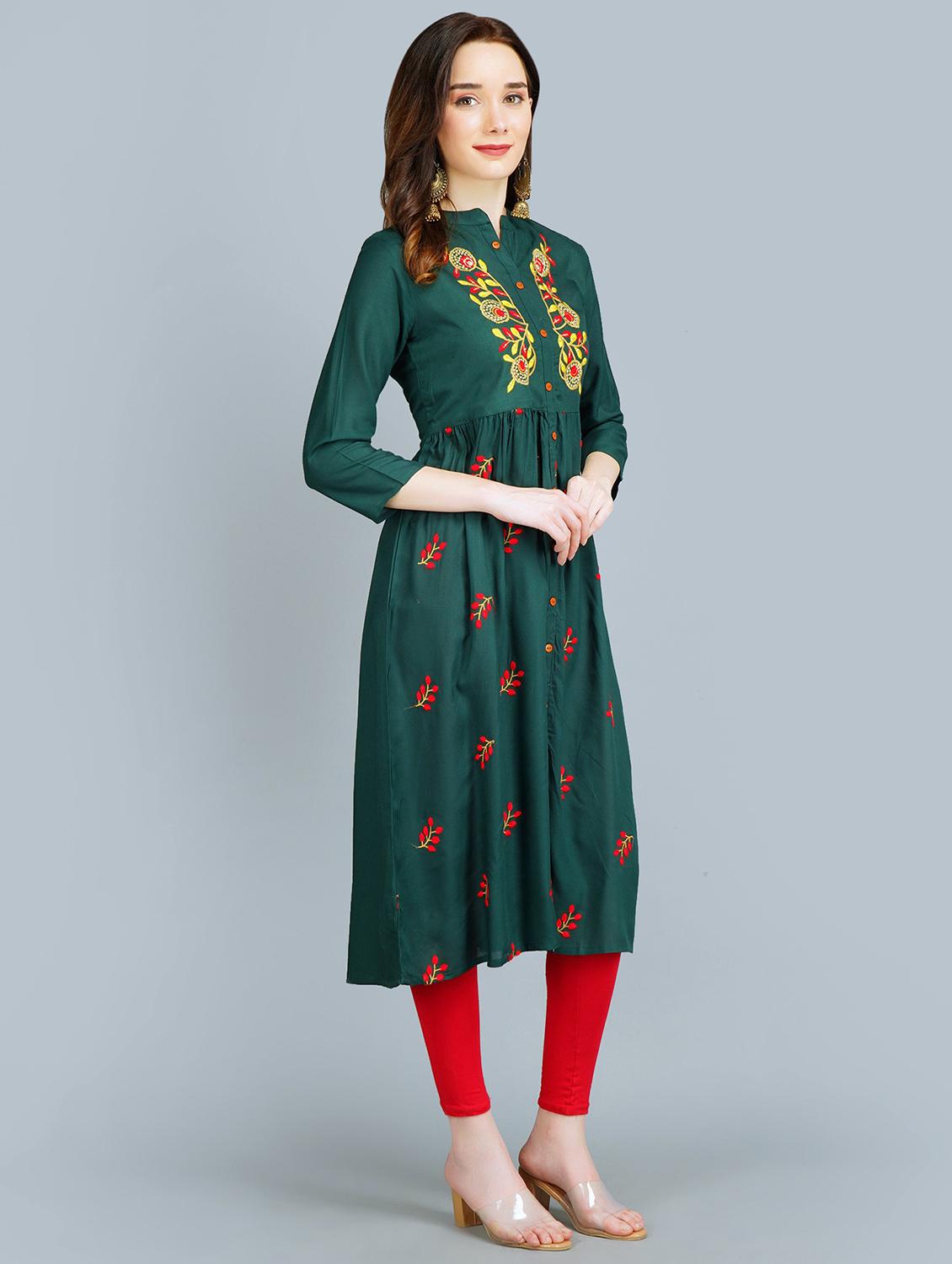 embroidered flared kurta - 19183010 -  Standard Image - 1
