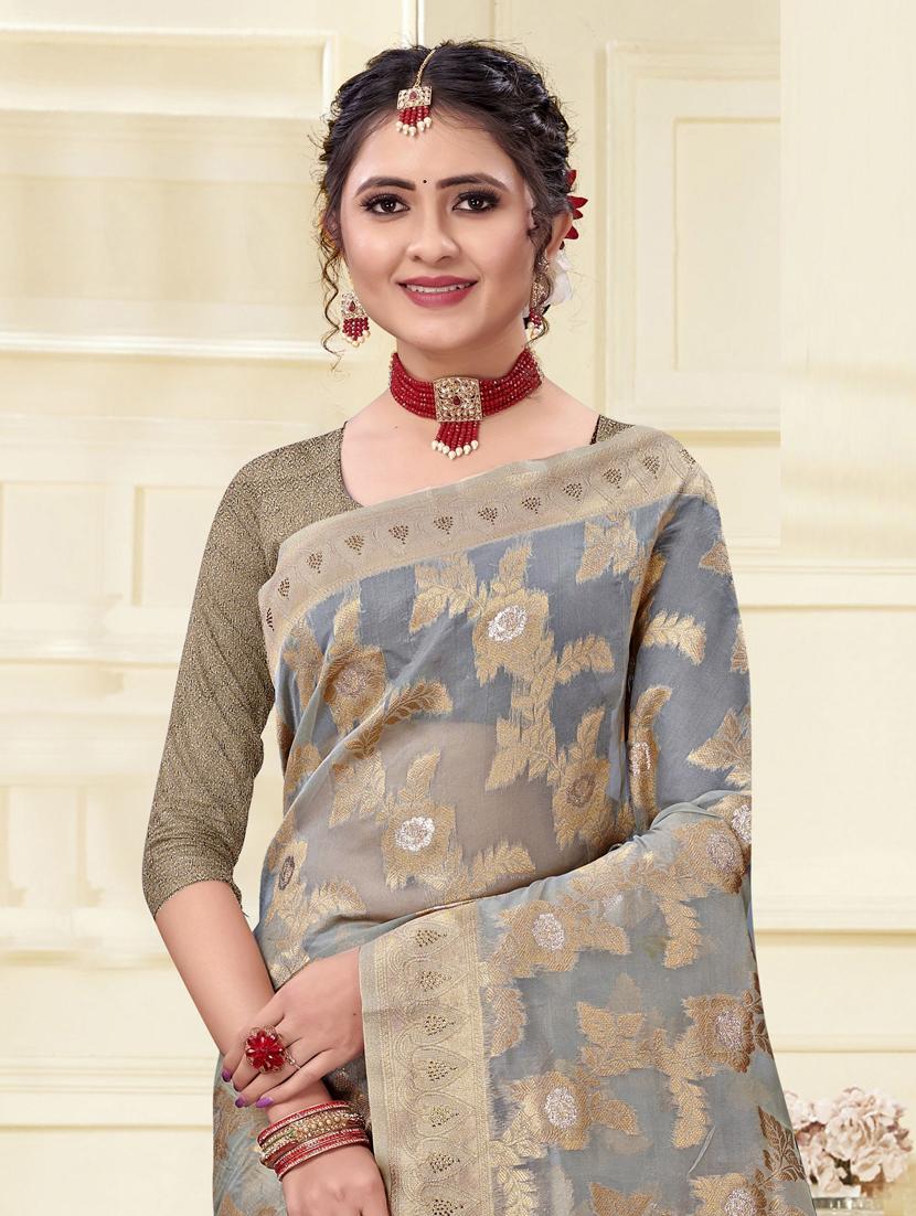 ethnic wear grey color saree set - 19183404 - Standard Image - 1
