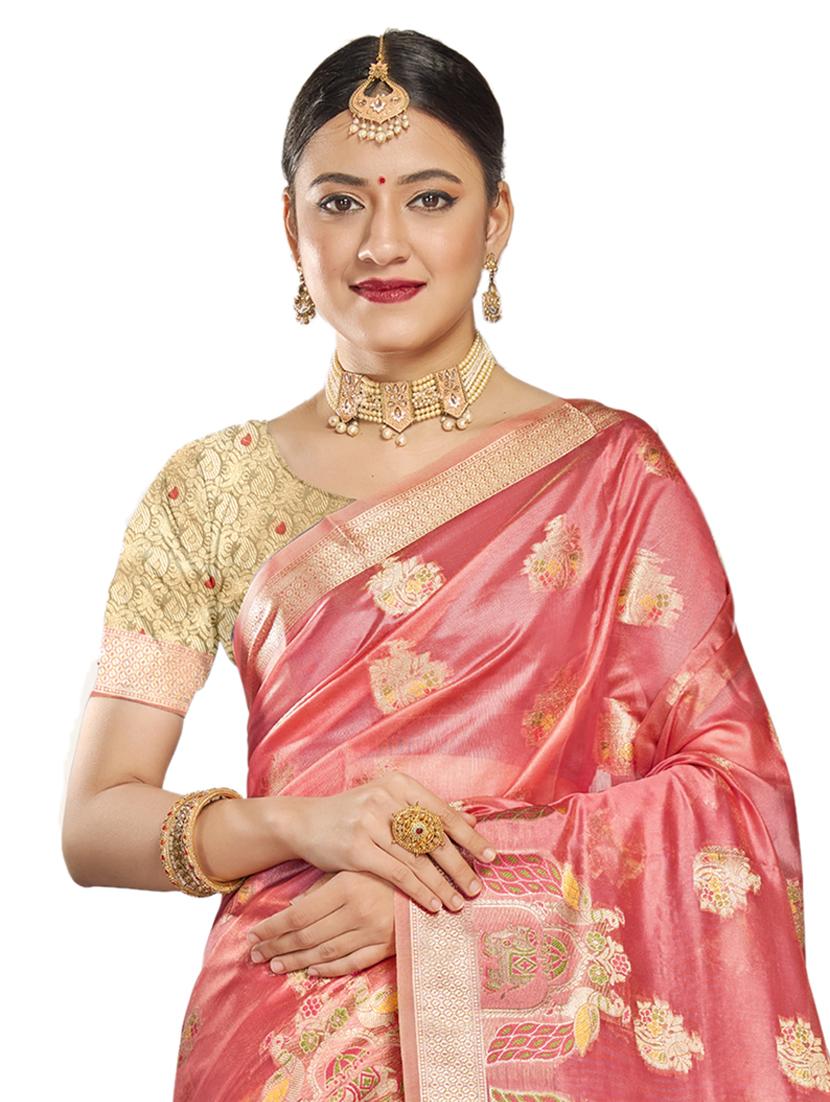 ethnic wear pink color saree set with blouse - 19183468 - Standard Image - 1