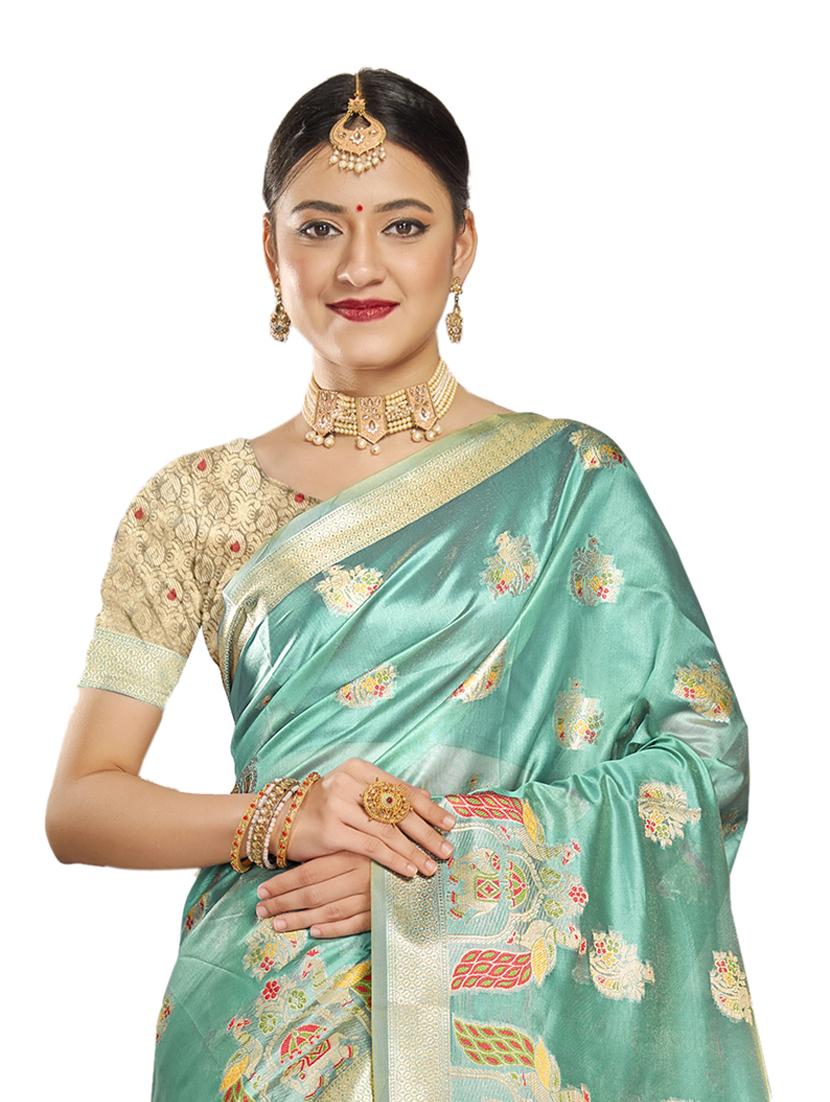 ethnic wear green color saree set with blouse - 19183471 - Standard Image - 1