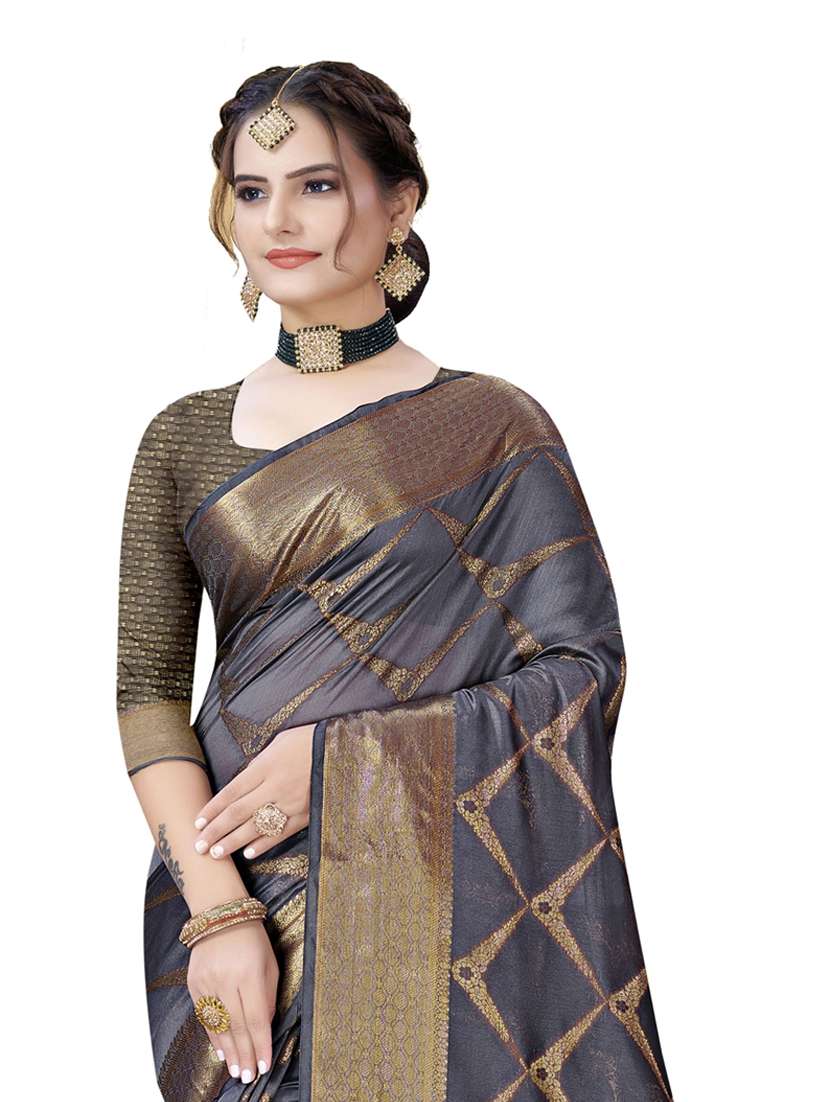 ethnic wear grey color saree set with blouse - 19183556 -  Standard Image - 1