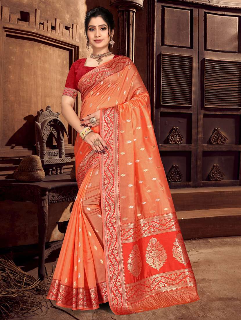 self design woven saree with blouse