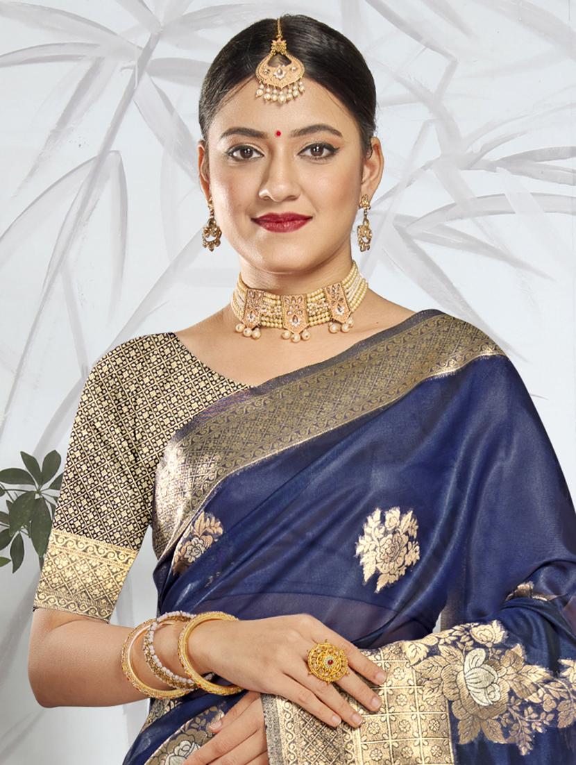 ethnic wear navy blue color saree set - 19184467 - Standard Image - 1