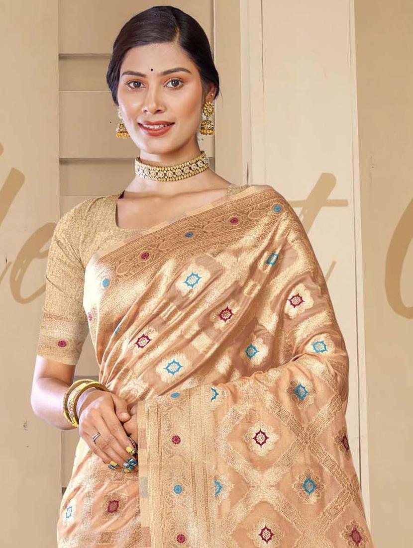 ethnic wear beige color saree set with blouse - 19184489 - Standard Image - 1