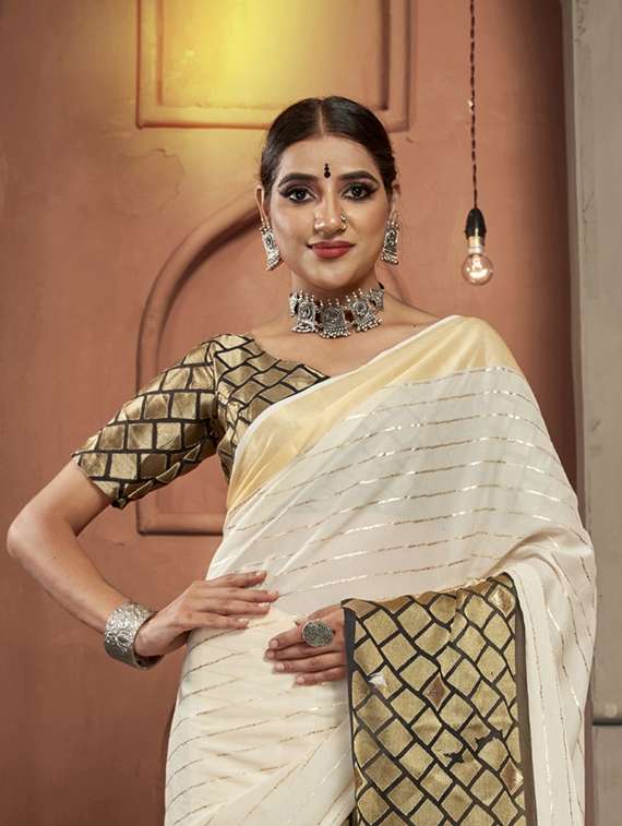 ethnic wear off white color saree set with blouse - 19184580 -  Standard Image - 1