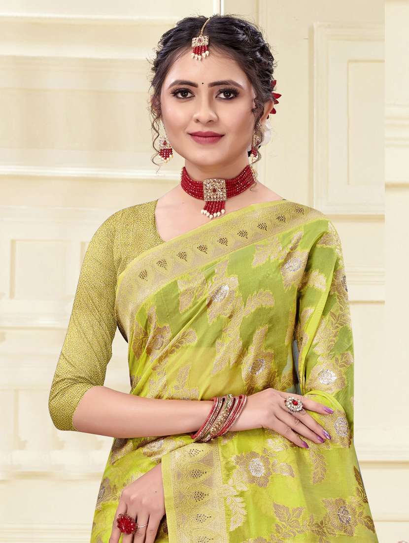 ethnic wear green color saree set with blouse - 19184596 -  Standard Image - 1