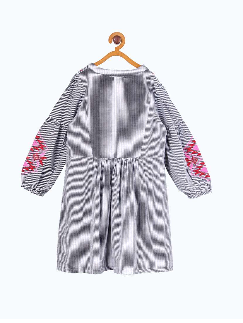 girls tie up neck bishop sleeve frock - 19185802 -  Standard Image - 1