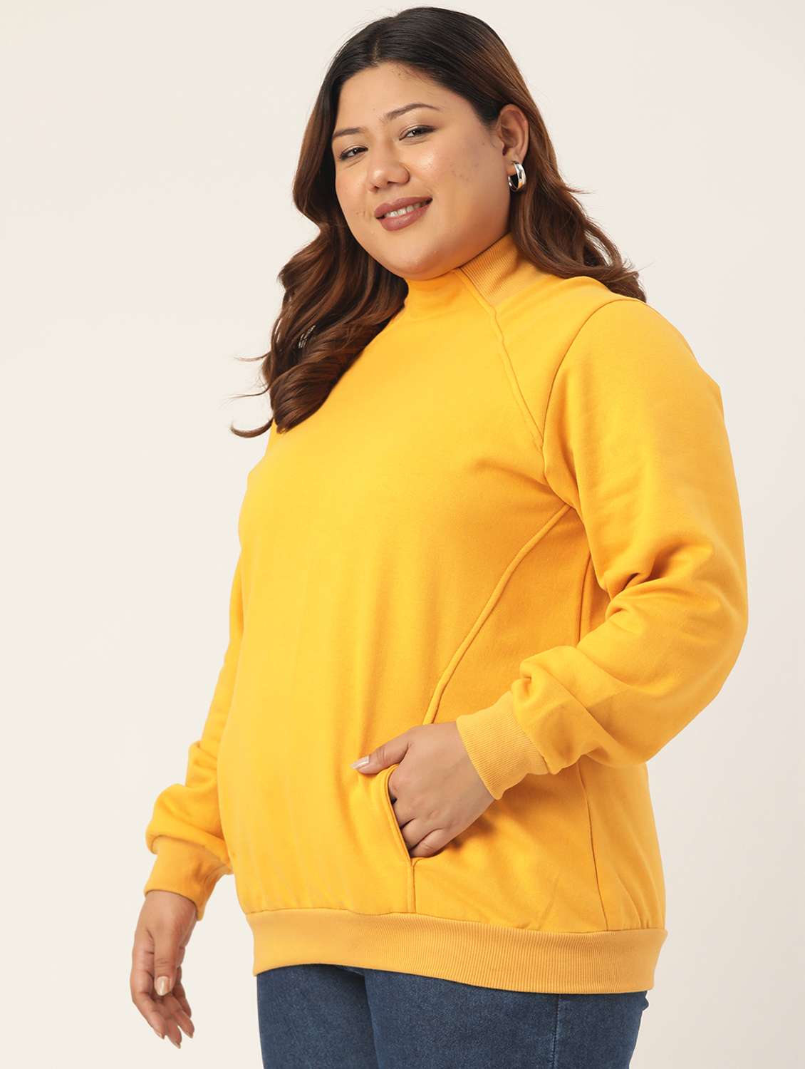 high neck solid plus sweatshirt - 19185939 - Standard Image - 1