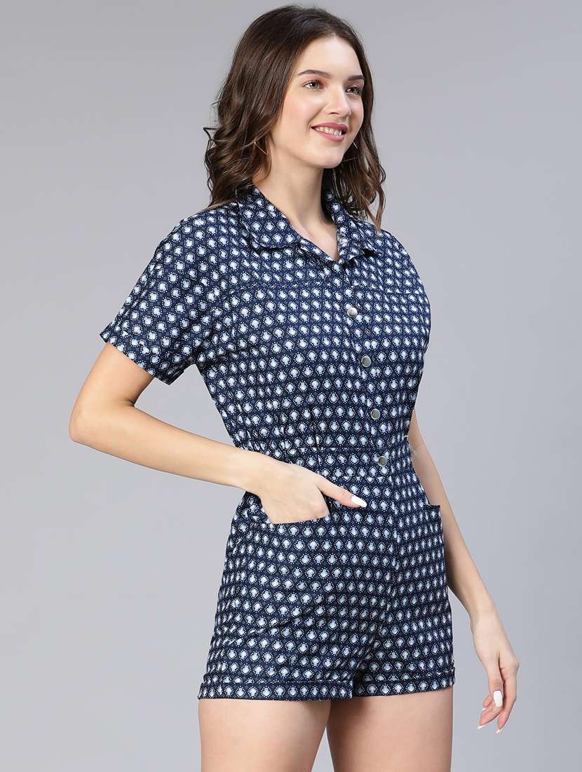 shirt collar printed romper  - 19186108 -  Standard Image - 1