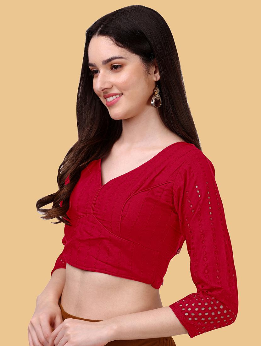 red cotton blend regular blouse - 19186311 - Standard Image - 1