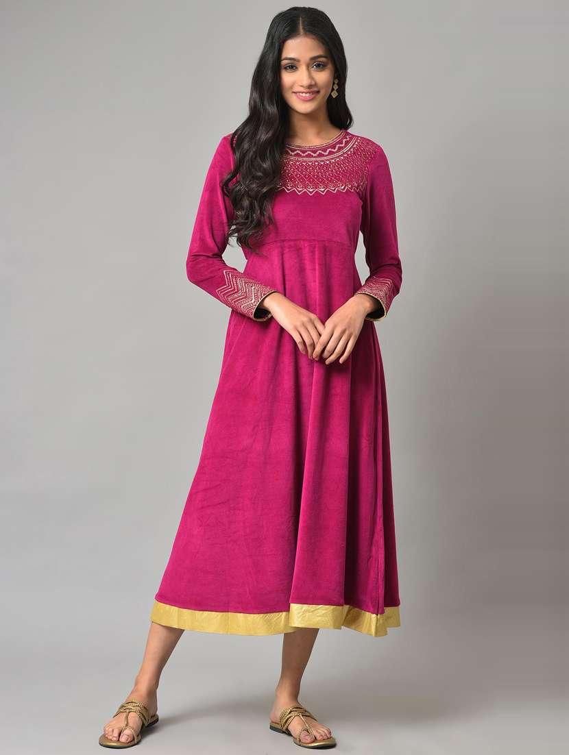 pink solid ethnic dress