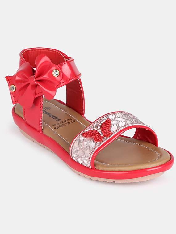 red leatherette sandals