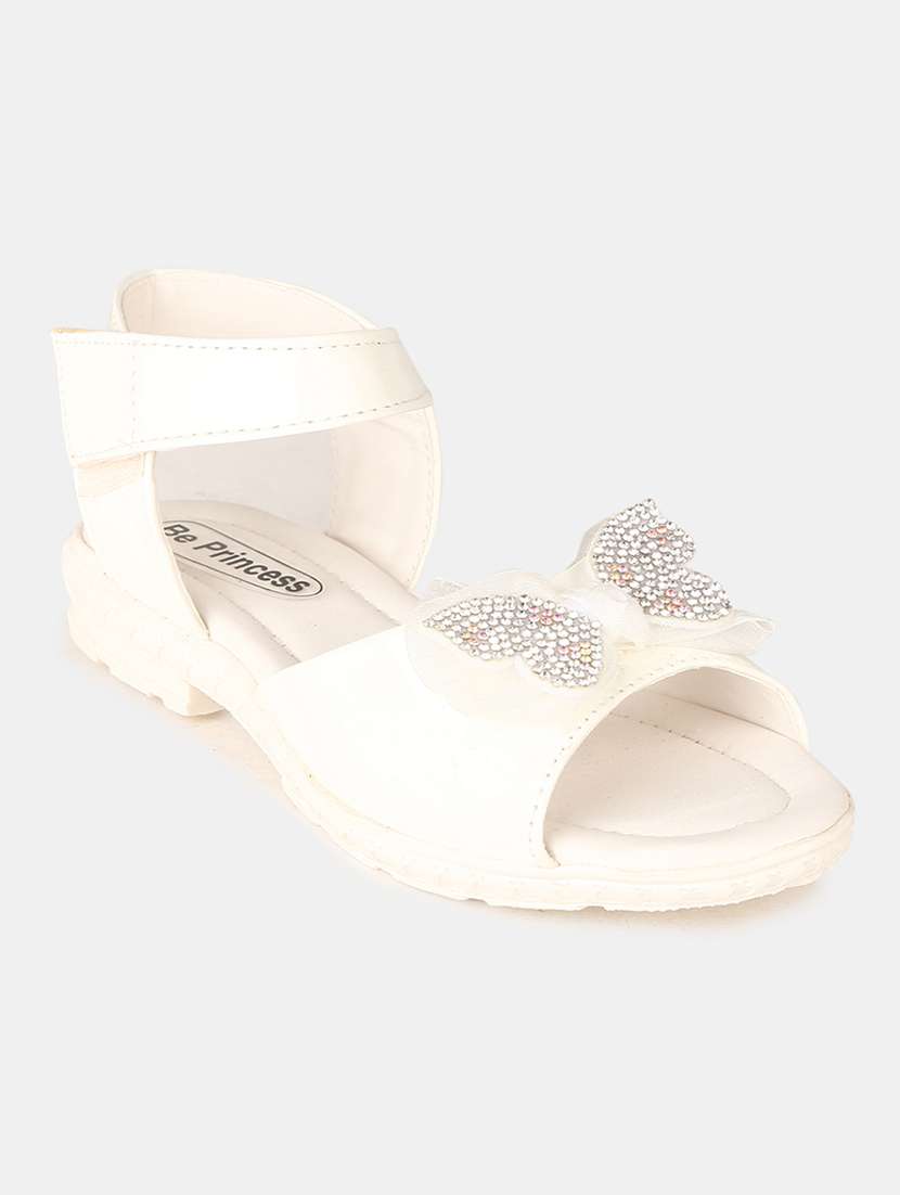 white leatherette sandals
