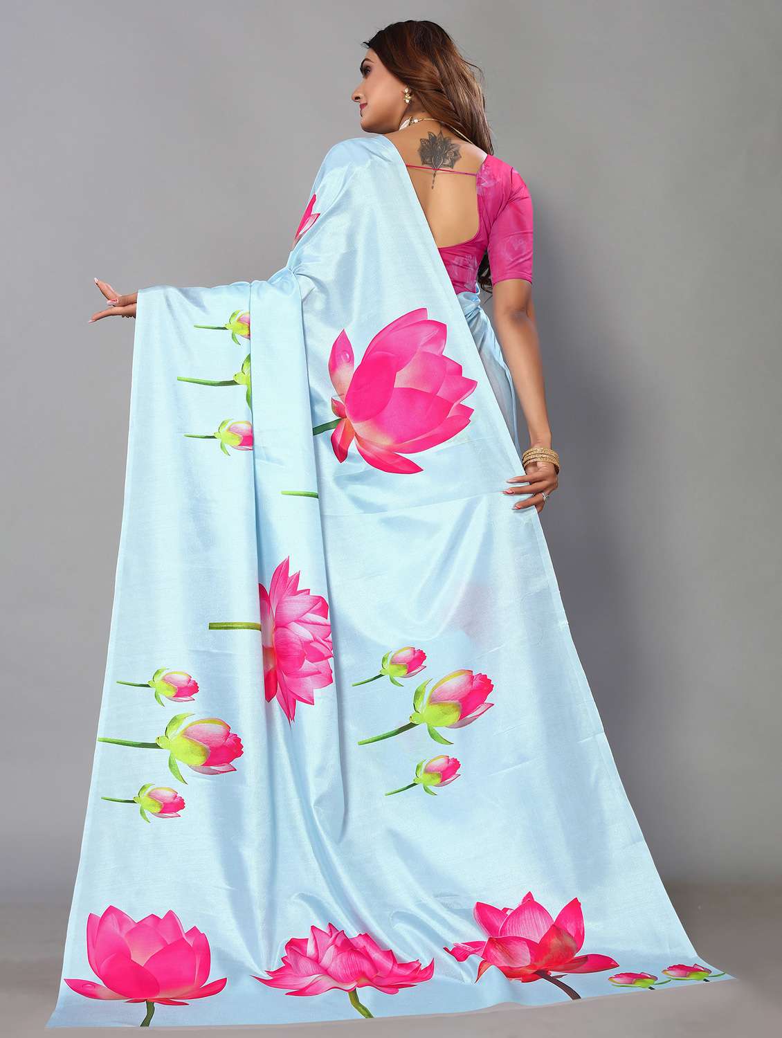 women's floral purist blue colored saree with blouse - 19187807 -  Standard Image - 1