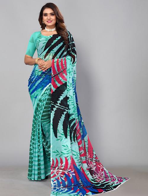 women's printed sea green colored saree with blouse - 19187810 -  Standard Image - 0