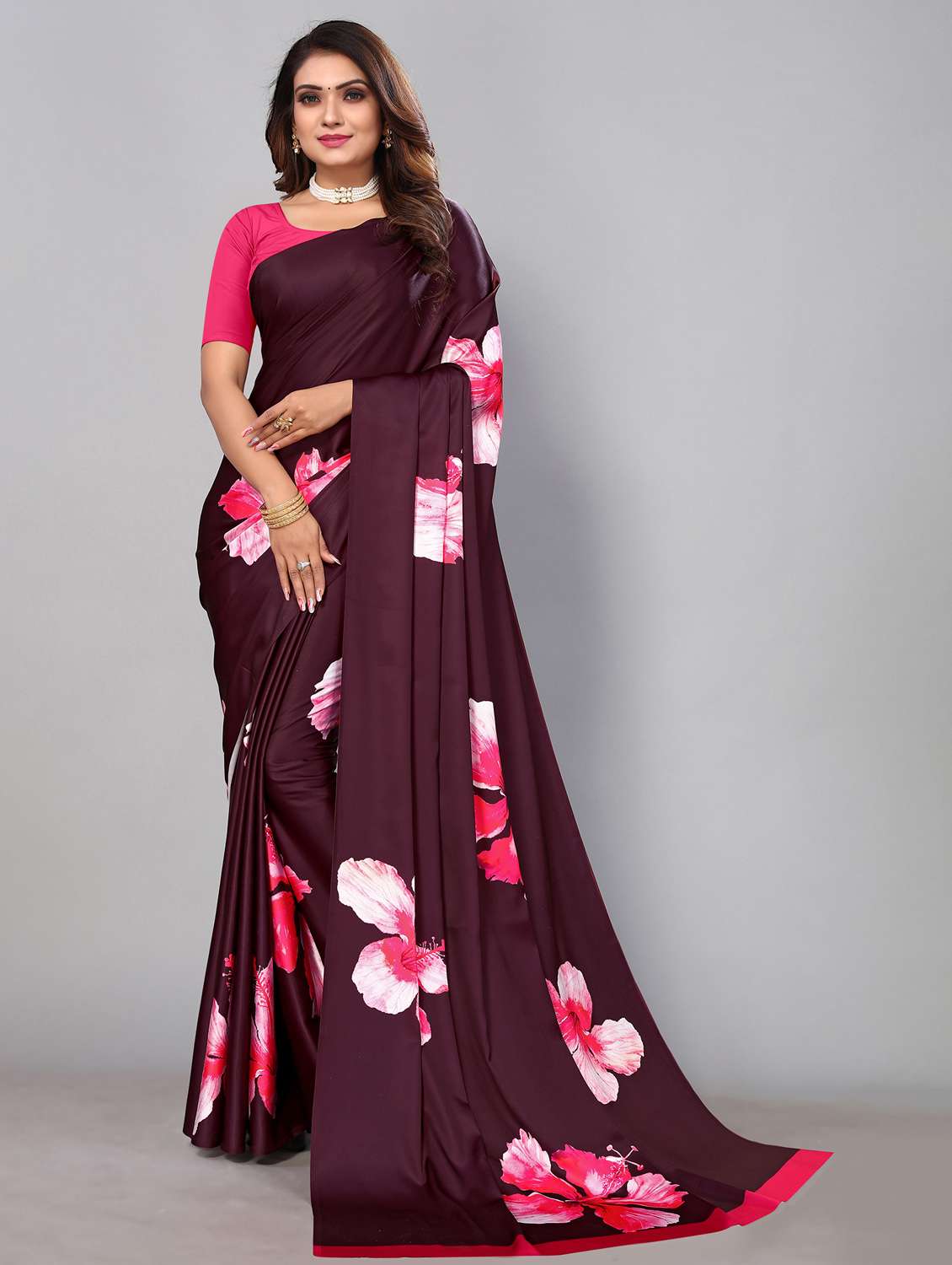 women floral printed saree with blouse