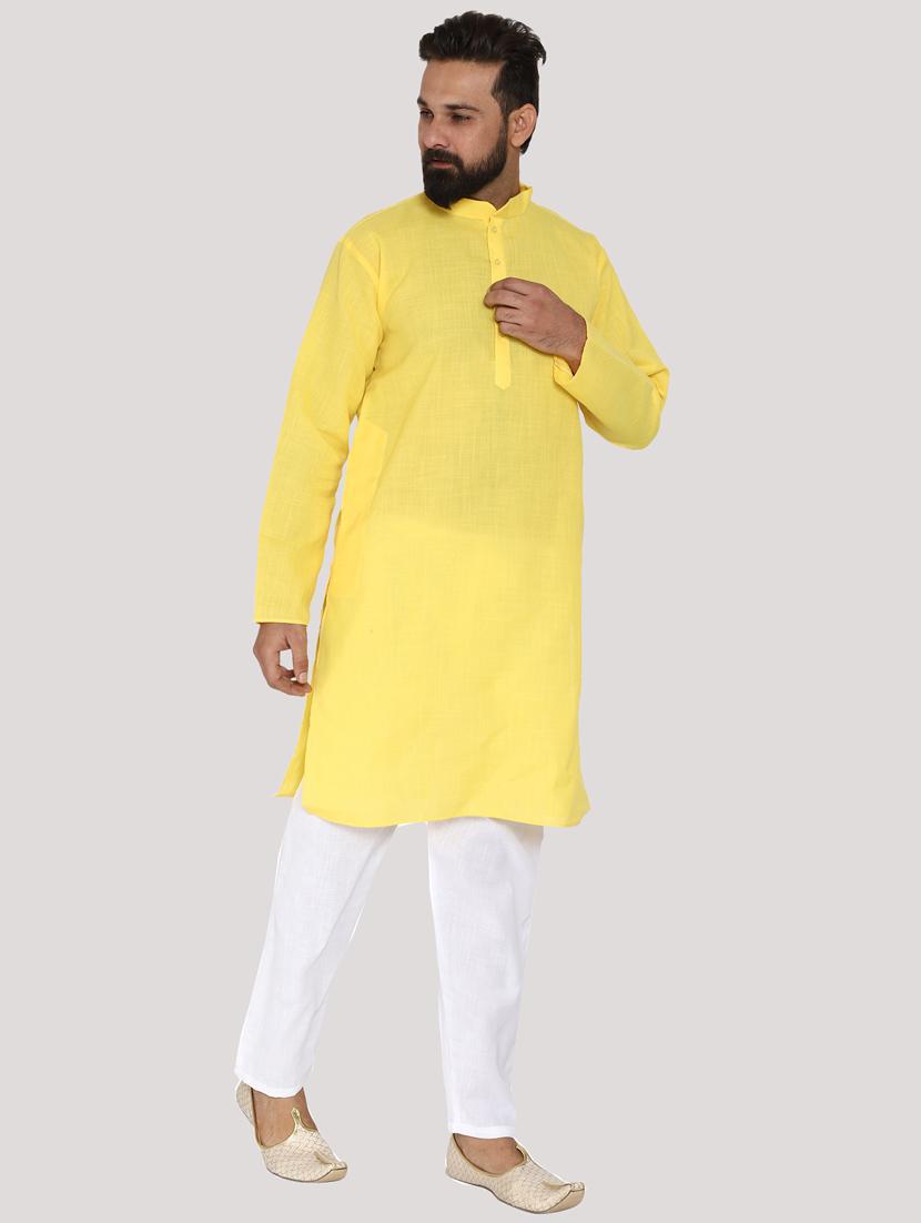 yellow cotton kurta pyjama ethnic wear set - 19187821 - Standard Image - 1