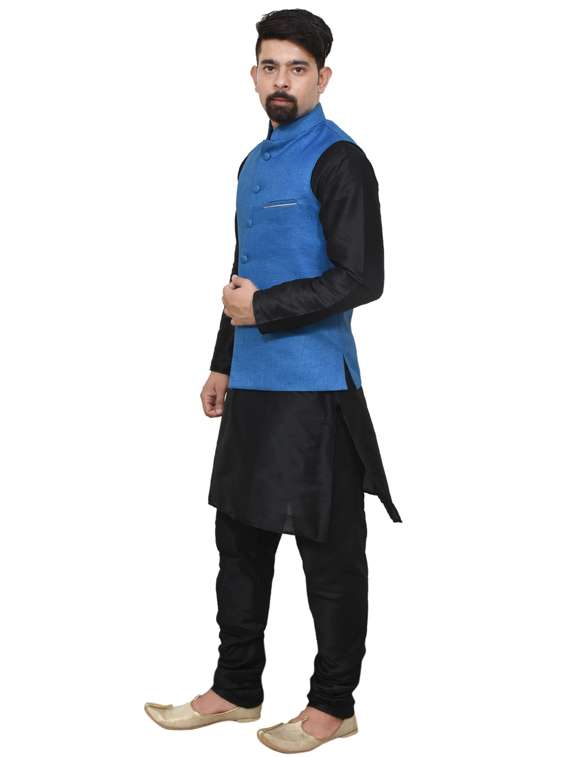 mandarin neck solid kurta pyjama with jacket  - 19187834 -  Standard Image - 1