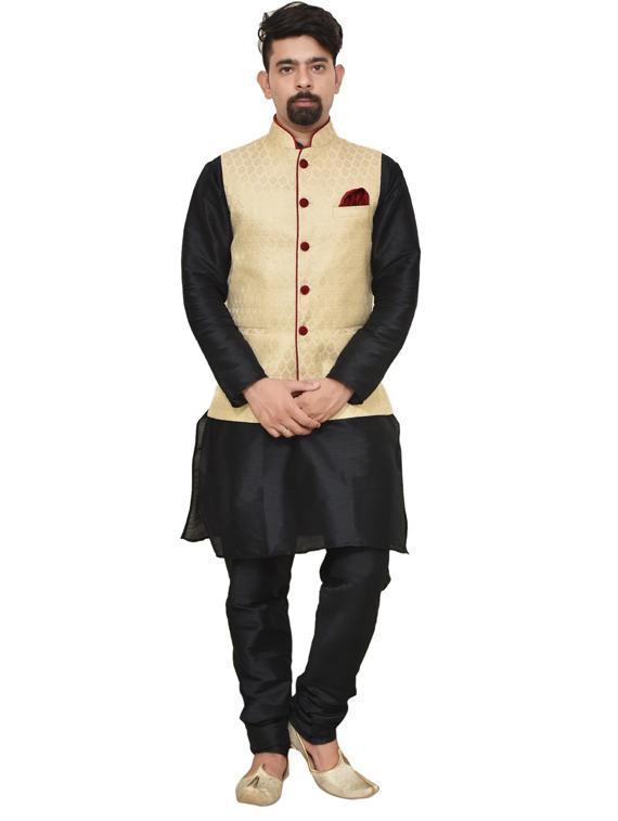 mandarin neck solid kurta pyjama with jacket 