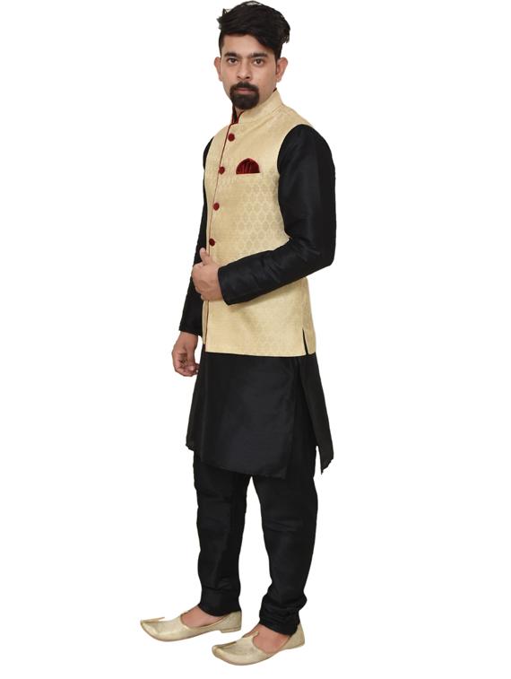 mandarin neck solid kurta pyjama with jacket  - 19187847 -  Standard Image - 1