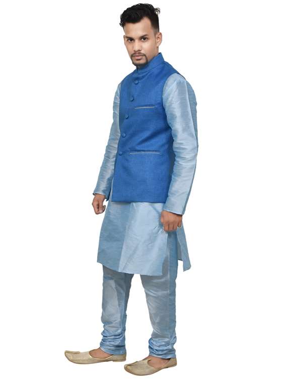 mandarin neck solid kurta pyjama with jacket - 19187848 - Standard Image - 1