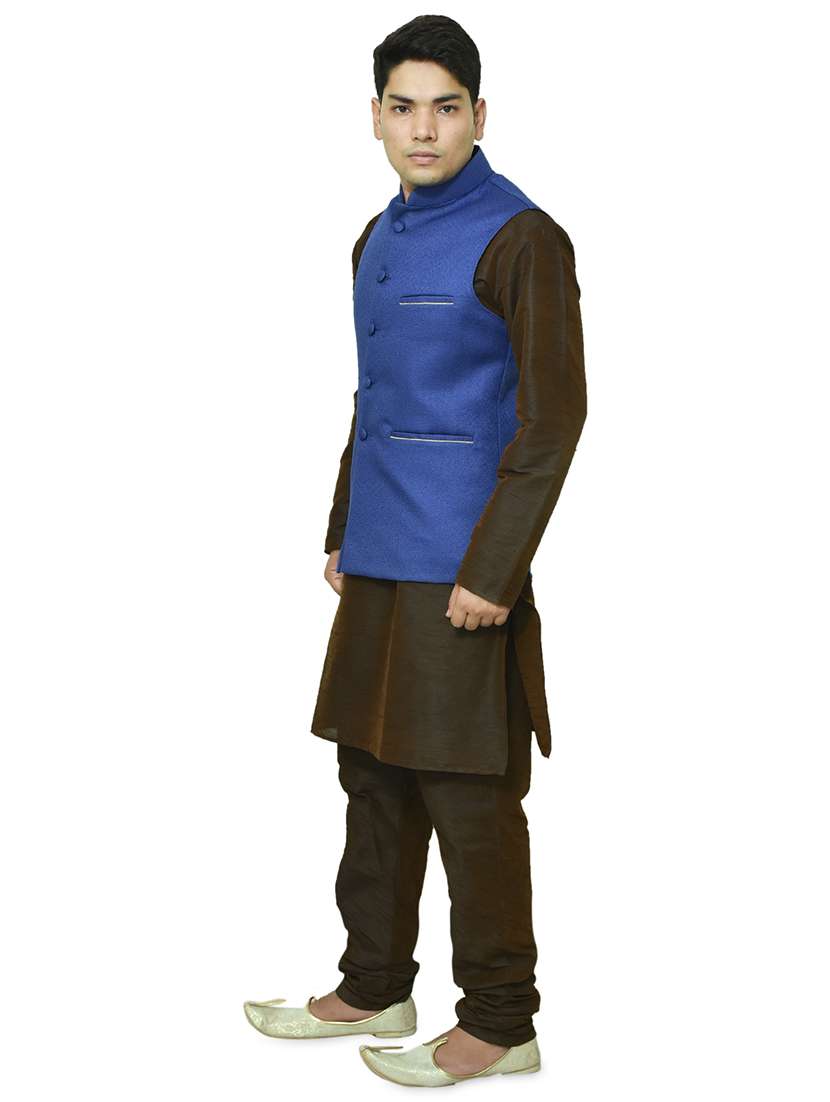 brown silk blend kurta pyjama with jacket ethnic wear set - 19187874 -  Standard Image - 1
