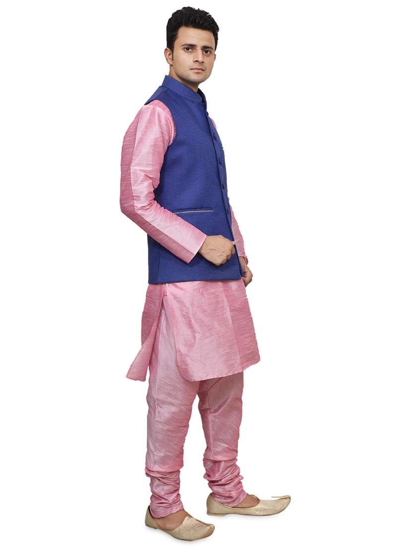 pink silk blend kurta pyjama with jacket ethnic wear set - 19187876 - Standard Image - 1
