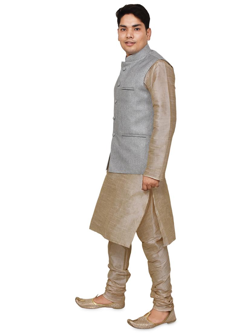 double tone silk blend kurta pyjama with jacket ethnic wear set - 19188022 -  Standard Image - 1