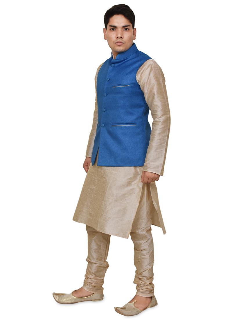 double tone silk blend kurta pyjama with jacket ethnic wear set - 19188025 -  Standard Image - 1