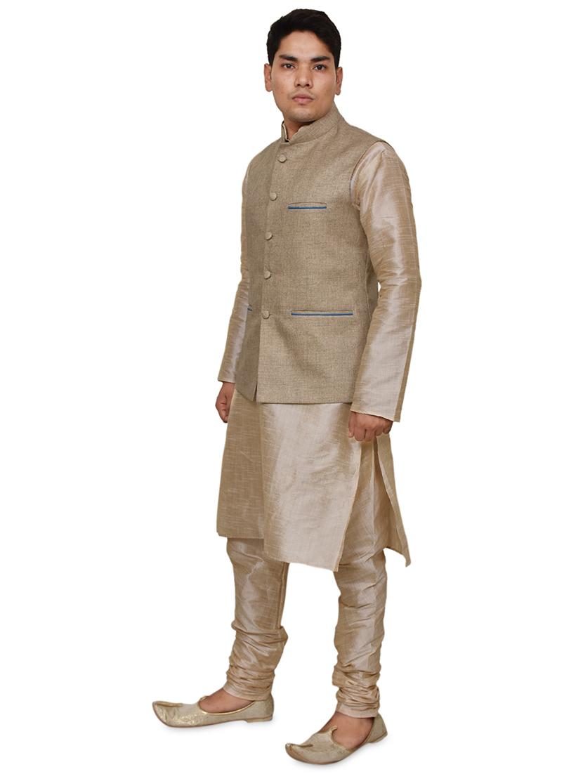 double tone silk blend kurta pyjama with jacket ethnic wear set - 19188027 -  Standard Image - 1