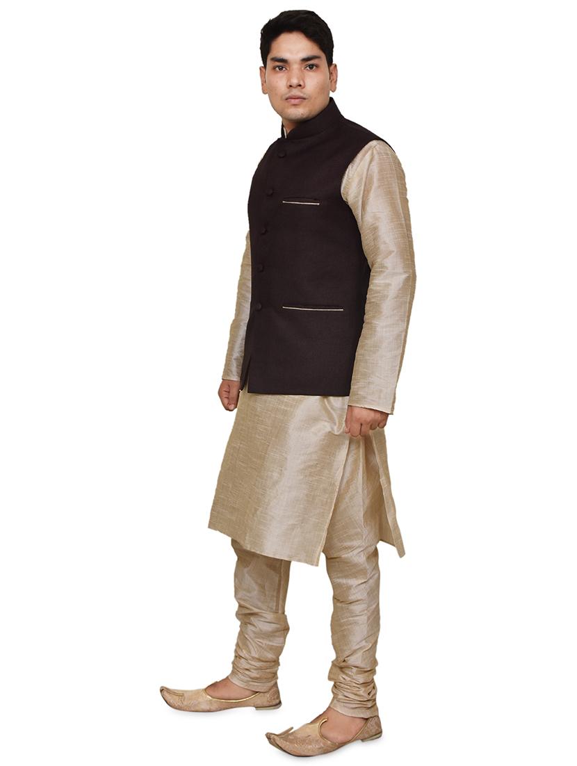 double tone silk blend kurta pyjama with jacket ethnic wear set - 19188031 - Standard Image - 1
