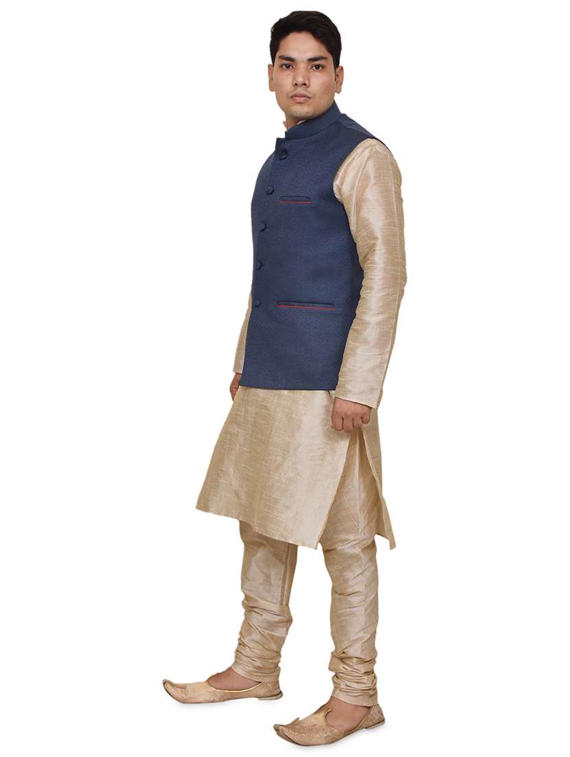 double tone silk blend kurta pyjama with jacket ethnic wear set - 19188035 -  Standard Image - 1