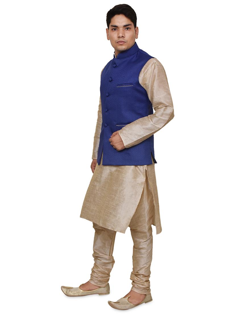 double tone silk blend kurta pyjama with jacket ethnic wear set - 19188043 -  Standard Image - 1