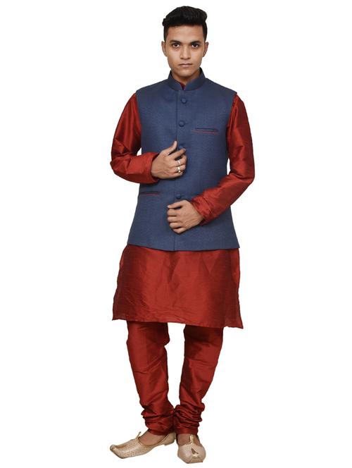 silk blend kurta pyjama with jacket - 19188045 - Standard Image - 0