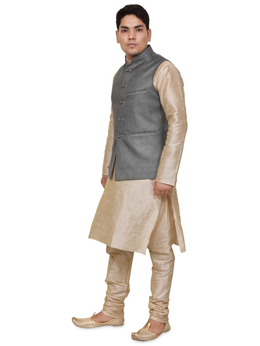 double tone silk blend kurta pyjama with jacket ethnic wear set - 19188049 -  Standard Image - 1