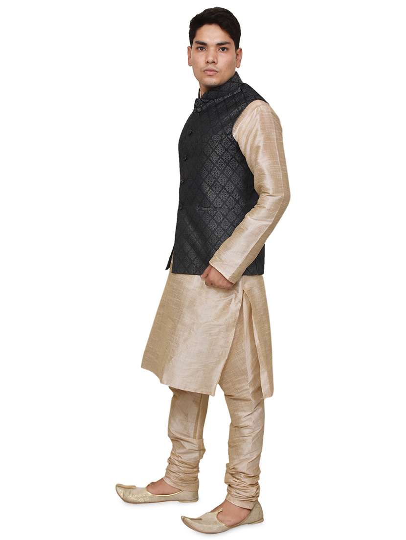 double tone silk blend kurta pyjama with jacket ethnic wear set - 19188052 -  Standard Image - 1