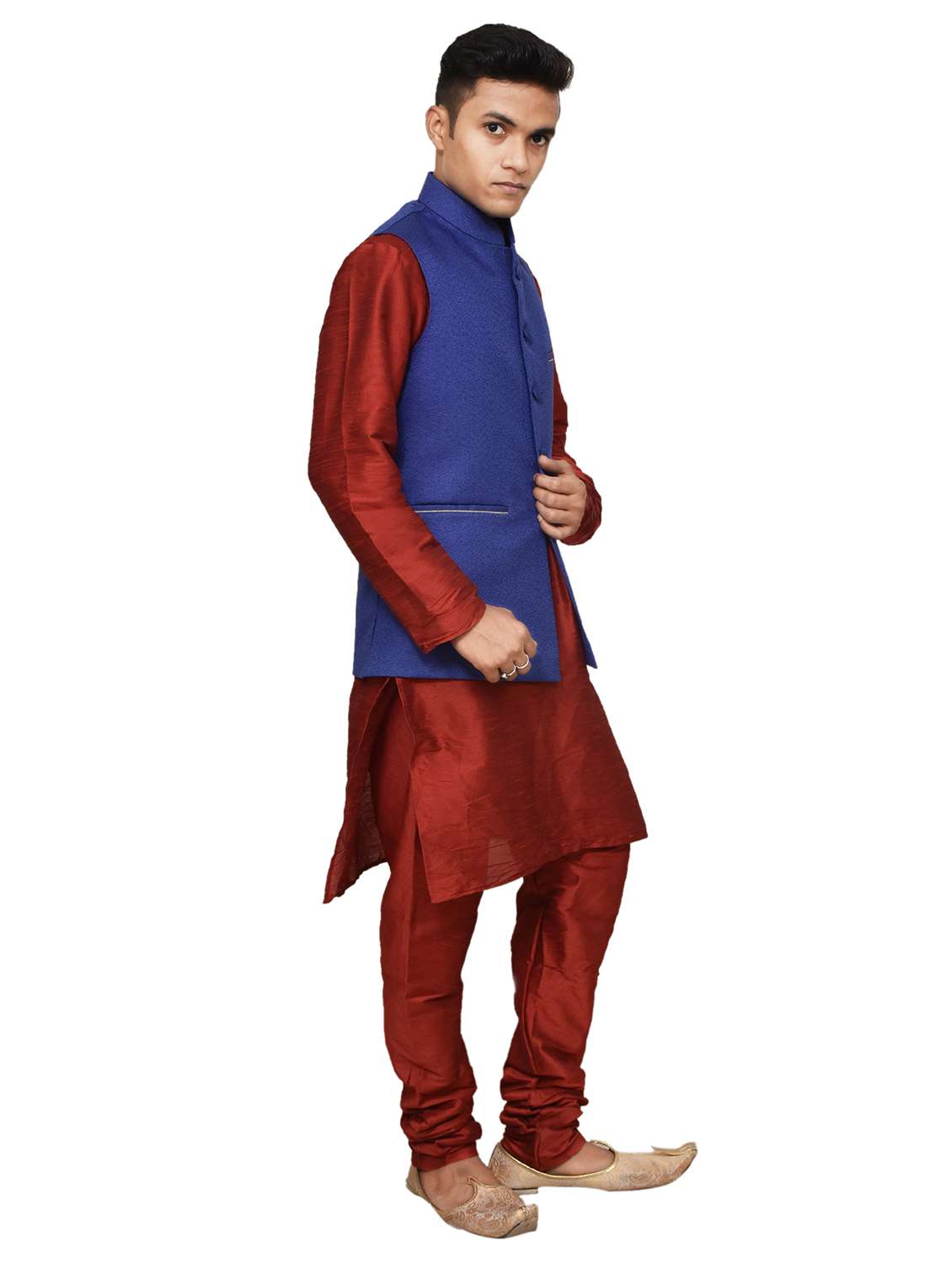 silk blend kurta pyjama with jacket  - 19188053 -  Standard Image - 1