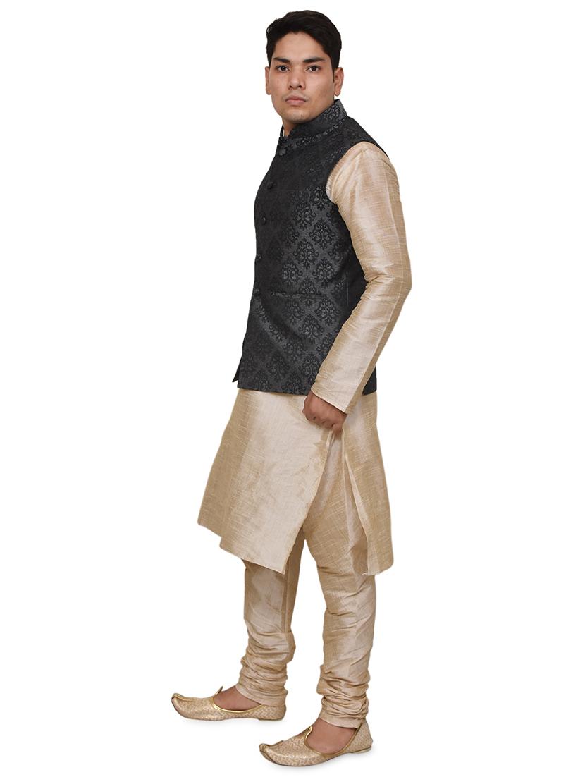 double tone silk blend kurta pyjama with jacket ethnic wear set - 19188055 -  Standard Image - 1