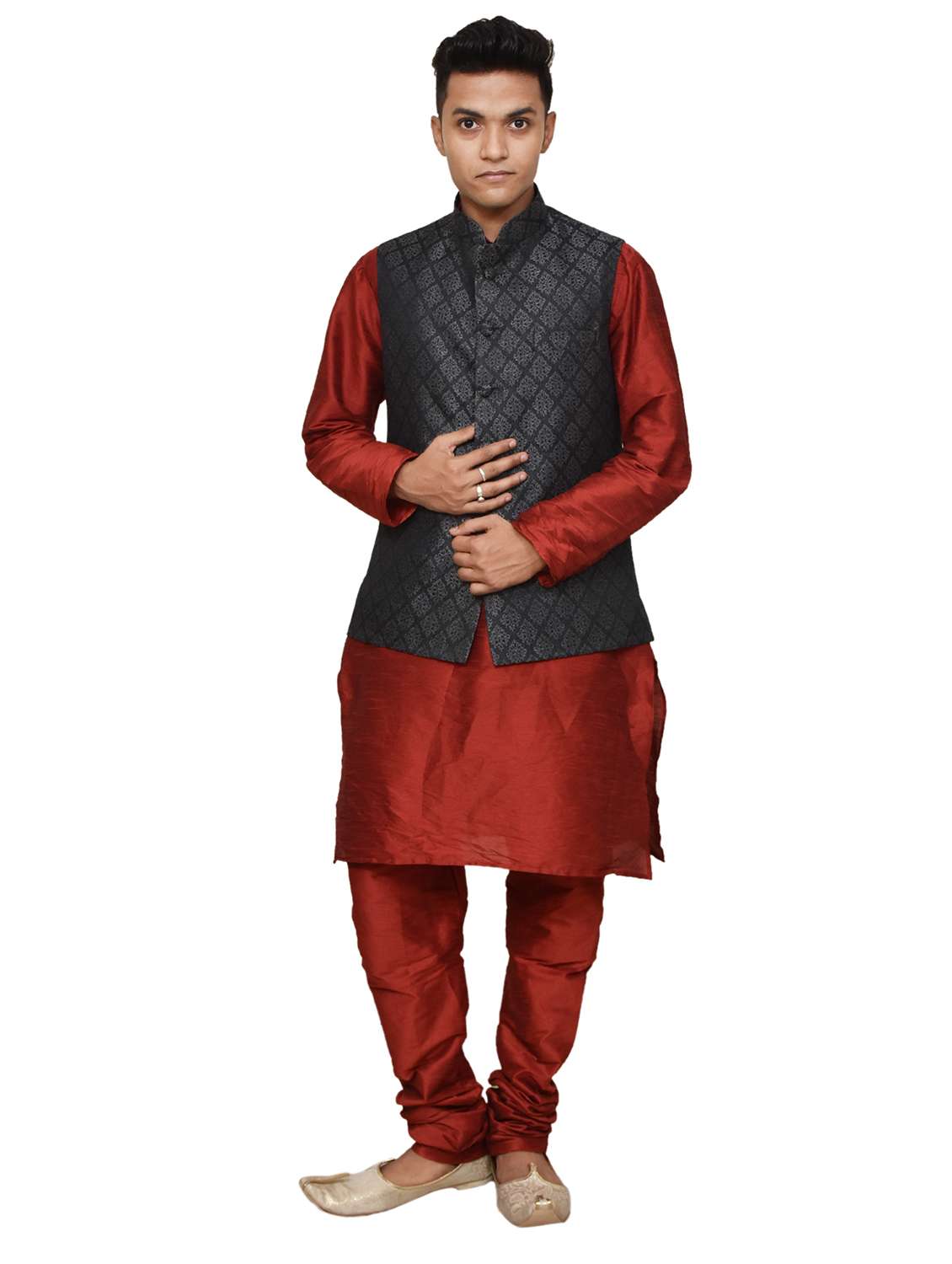 silk blend kurta pyjama with jacket 
